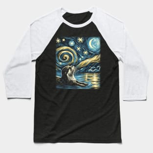 Whisker Wonderland Otter Elegance, Starry Night for Wildlife Lovers Baseball T-Shirt